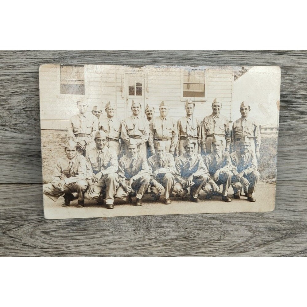 WWII Photo Postcard 1942 Fort Custer Michigan Base Camp Soldiers Letter Home